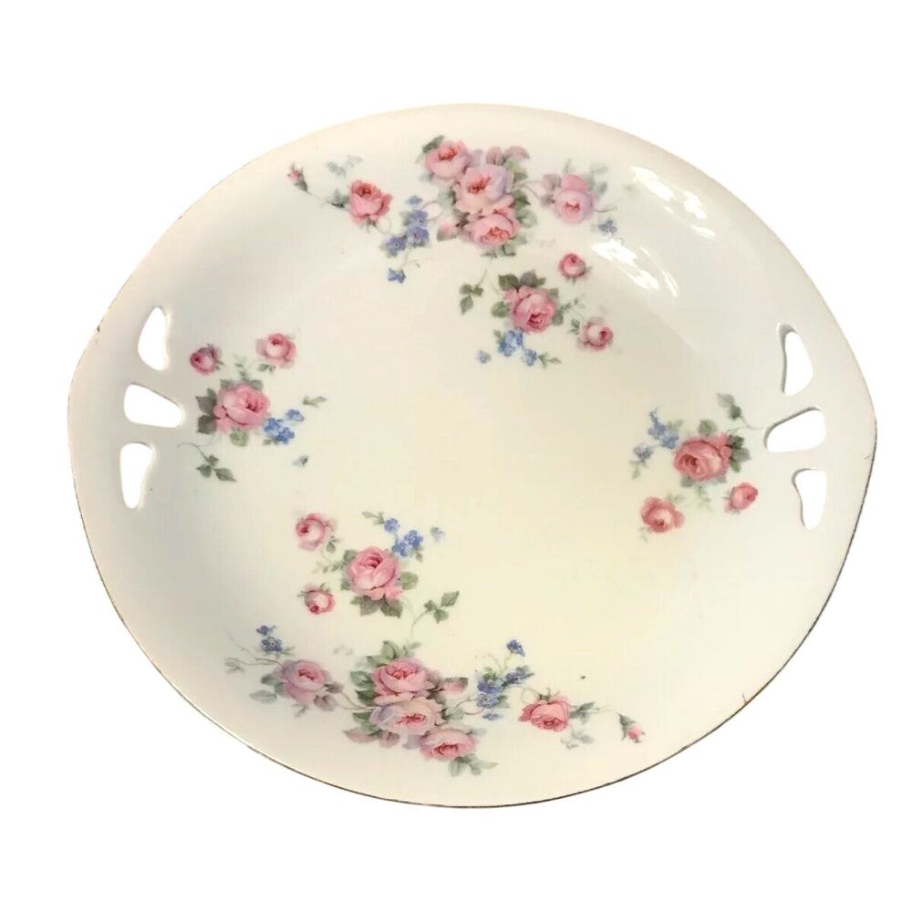 Vintage Mid Century Germany Roman V Porcelain Handled Rose Serving Platter 9.25"